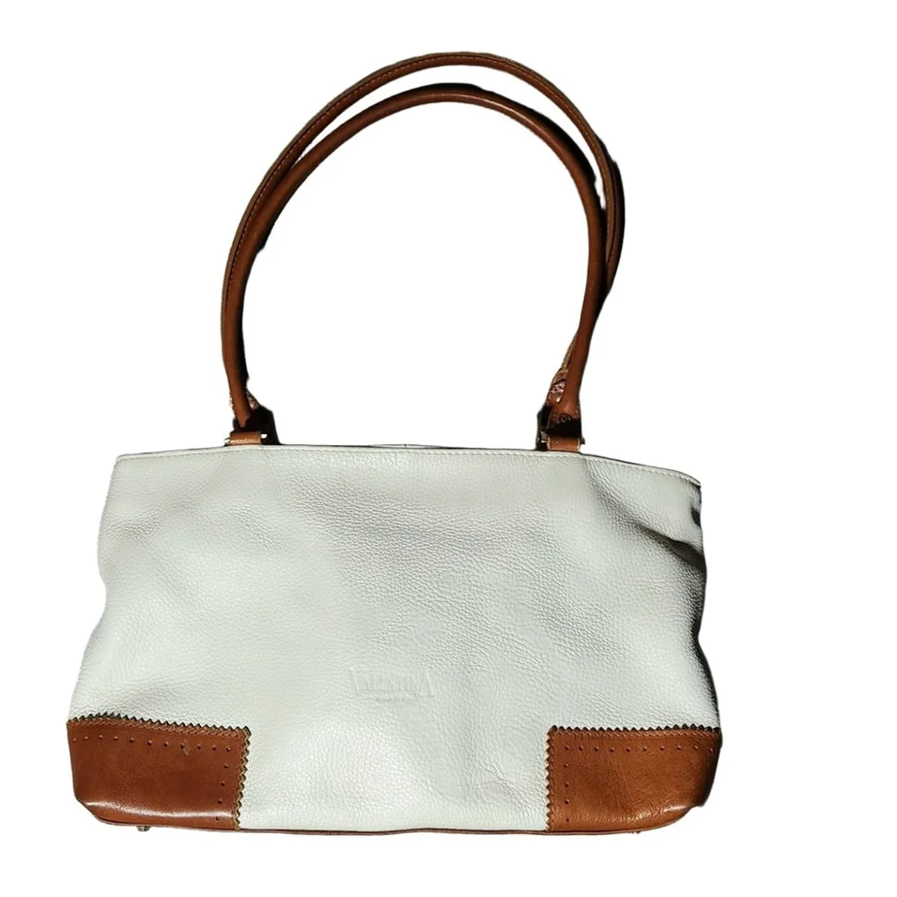 Valentina Italy Leather Handbag White Brown Medium - Picture 2 of 16